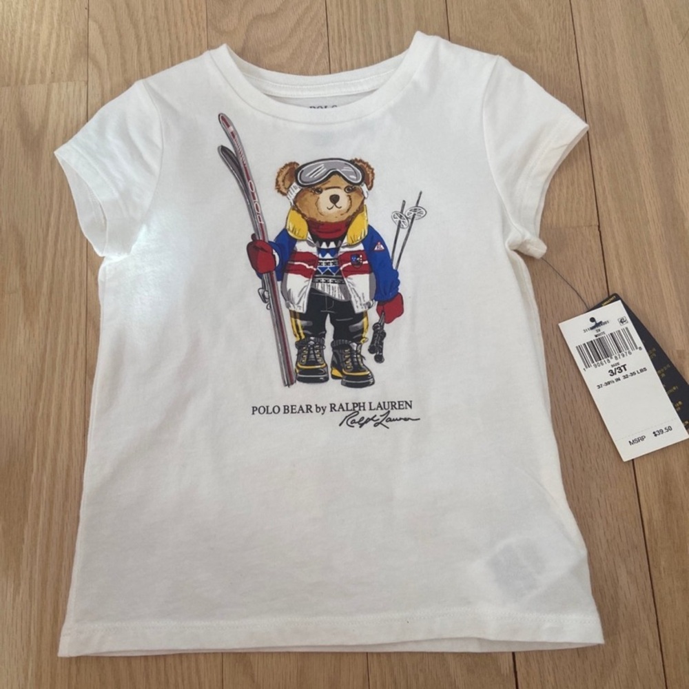 Polo by Ralph Lauren White Tee with Skiing Polo Bear Graphic